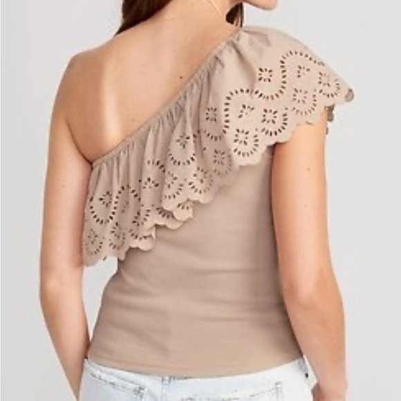 Old Navy Eyelet One-Shoulder Paneled Rib-Knit Top Color: Dried Linen XL - Picture 2 of 6